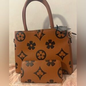 Brown Monogram Tote Bag with Matching Wallet